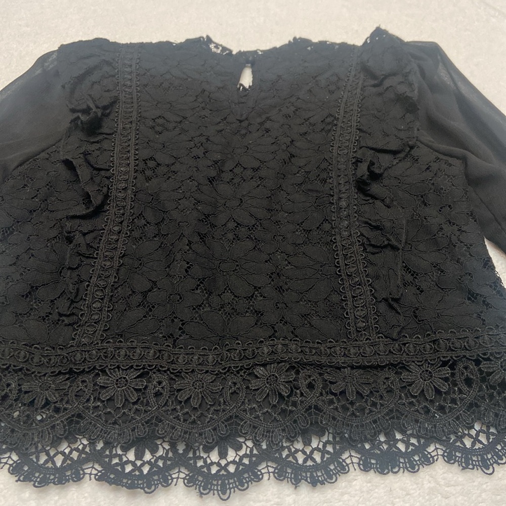 AQUA NWT Size XS Long Sleeve Black Lace Top Bloomingdale’s Exclusive - Picture 11 of 13